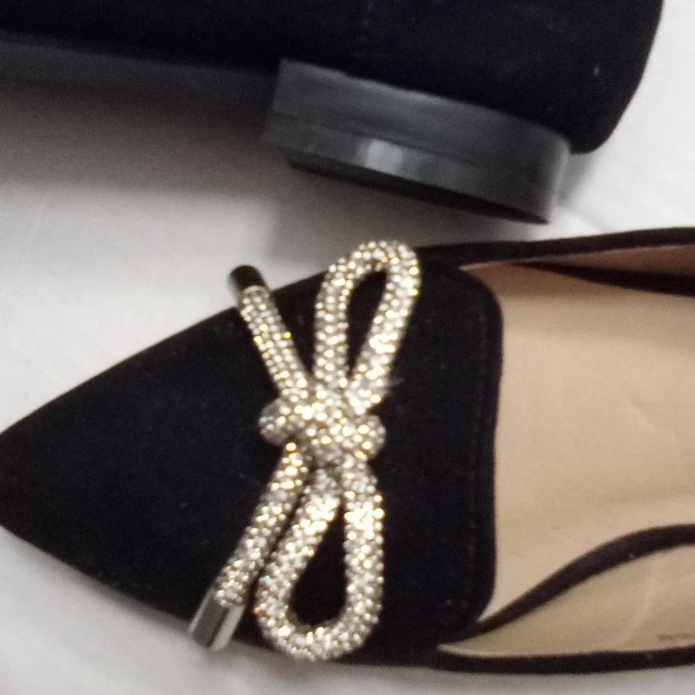 VERSONA Rhinestone Bow Suede Point-Toe Ballet Flats NWT - Picture 3 of 7